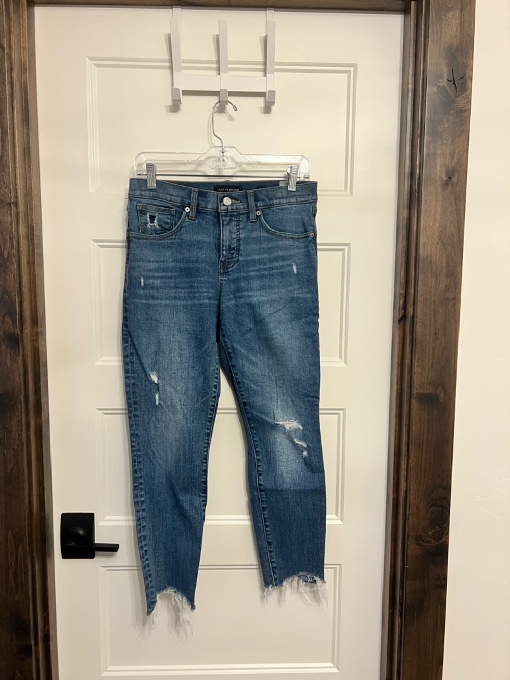 Lucky Brand Women's Blue Distressed Ankle Jeans with Frayed Hem